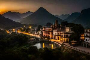 Foto Hintergrund das Himmel, Berge, China, das Stadt, das Fluss, das Berge,. KI-generiert