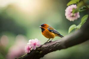 Foto Hintergrund das Sonne, Blumen, Vogel, Frühling, Baum, Vogel, Frühling, Vogel,. KI-generiert