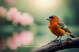 Foto Hintergrund Vogel, das Himmel, Wasser, Blumen, das Vogel, das Vogel, das Vogel. KI-generiert