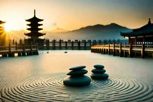 das Zen Garten von das Chinesisch Tempel. KI-generiert foto