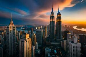 das Petronas Zwilling Türme sind das höchste Gebäude im das Welt. KI-generiert foto