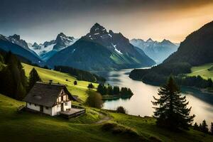 das Haus auf das See. KI-generiert foto