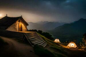 das Hütte im das Berge. KI-generiert foto