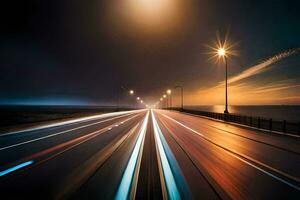 ein lange Exposition fotografieren von ein Autobahn beim Nacht. KI-generiert foto