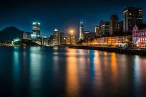 das Stadt Horizont beim Nacht im hong. KI-generiert foto