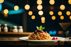Spaghetti mit Beeren auf ein Platte. KI-generiert foto