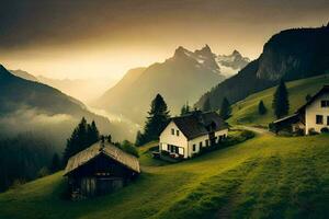 Foto Hintergrund das Himmel, Berge, Haus, das Berge, das Haus, das Berge, Die. KI-generiert