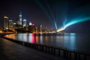 das Chicago Horizont beim Nacht mit bunt Beleuchtung. KI-generiert foto