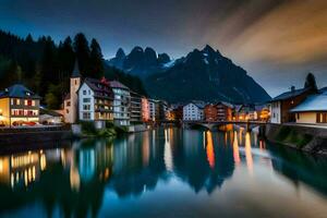 das Stadt, Dorf von altenburg im das Alpen beim Dämmerung. KI-generiert foto