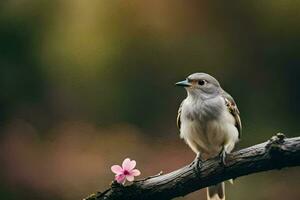 ein Vogel sitzt auf ein Ast mit ein Blume. KI-generiert foto