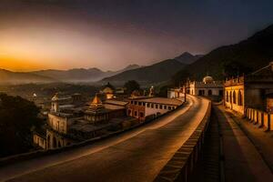 Sonnenuntergang Über das Stadt von Kathmandu, Nepal. KI-generiert foto