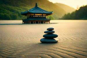 das Pagode im das Sand. KI-generiert foto