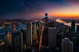 das Stadt Horizont beim Sonnenuntergang. KI-generiert foto