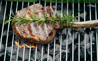 Tomahawk-Steak mit Kräutern und Gewürzen foto