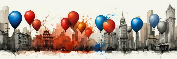 Zeit geehrt Macys Parade Luftballons gefangen im Zeitungspapier grau Umber Rosenholz rot Kobalt Blau foto