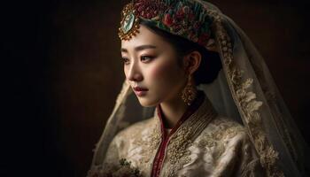 einer schön Frau im traditionell Chinesisch Kleid generiert durch ai foto