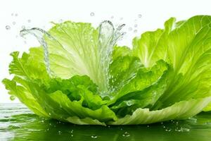 Wasser Spritzen auf Grüner Salat. ai generativ Profi Foto