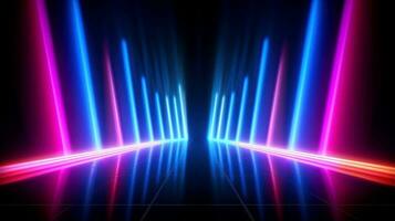 abstrakt futuristisch Neon- glühend Lampen im dunkel Gang, Technologie Hintergrund, generativ ai foto