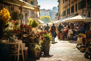 ein Foto von ein geschäftig Straße Markt im Rom ai generativ