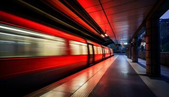 ein ruhig U-Bahn Bahnhof, leeren ohne Passagiere generativ ai foto