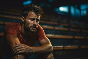 Fachmann Athlet Anzeigen emotional Leere nach ein intensiv Ausbildung Session foto