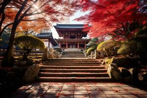 Kyoto Tempel geschmückt mit beschwingt Herbst ai generativ foto