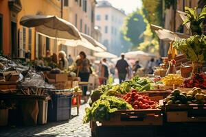 ein Foto von ein geschäftig Straße Markt im Rom ai generativ