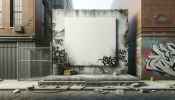 ein 3D-gerendert Straße Graffiti Szene mit ein robust Mauer im ein nervös städtisch Umfeld, Ideal zum Graffiti Kunst. ai generativ foto