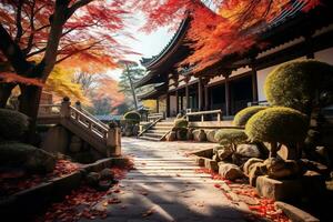 Kyoto Tempel geschmückt mit beschwingt Herbst ai generativ foto