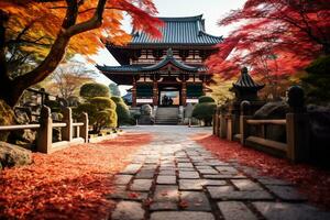 Kyoto Tempel geschmückt mit beschwingt Herbst ai generativ foto