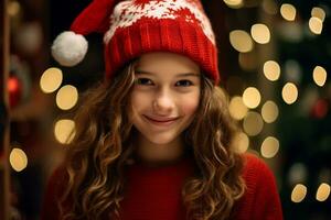 heiter Mädchen genießen Weihnachten Feier im Winter Kleidung ai generativ foto