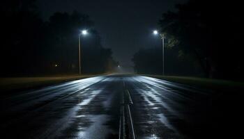 leeren Autobahn beim Nacht nach Regen ai generativ foto