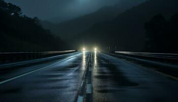 leeren Autobahn beim Nacht nach Regen ai generativ foto