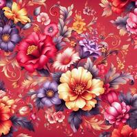 schön Frühling Blumen- nahtlos Muster mit Blumen Blätter lila und Rosa auf Weiß Hintergrund. Hand zeichnen foto