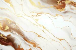 abstrakt Marmor Hintergrund Flüssigkeit Kunst Gemälde Alkohol Tinte Stil mit ein mischen von braun, Weiß und Gold Farben. ai generiert foto