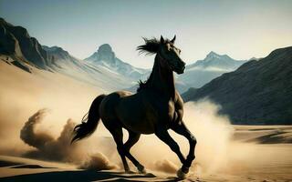 majestätisch Mustang Pferd im das Staub ai genriert foto