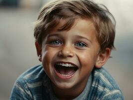 Nahansicht von aufgeregt Kind lächelnd haben fun.ai generativ foto