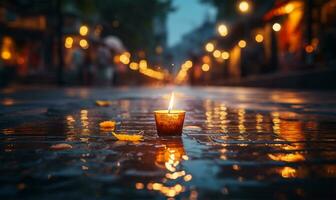 schön Diwali Diya mit Verbrennung Kerzen auf dunkel Hintergrund ai generiert foto