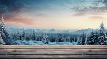 Winter Landschaft mit Schnee bedeckt Bäume und fallen Schneeflocken. Winter Hintergrund ai generiert foto