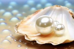 Nahansicht von Perle im Muschel. Schönheit von Meer Leben. ai Generation foto