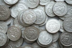 Silber Münzen Diwali Hintergrund, ai generiert foto