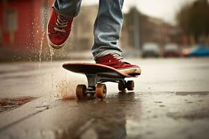 Skateboardfahrer Reiten auf ein Skateboard.ai generiert foto