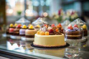 Innerhalb ein Gourmet Bäckerei Ostern Leckereien sind Sein schön angezeigt ai generativ foto