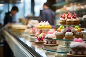 Innerhalb ein Gourmet Bäckerei Ostern Leckereien sind Sein schön angezeigt ai generativ foto