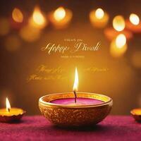 glücklich Diwali Tag Foto Verbrennung Kerzen im das dunkel mit ai generiert.