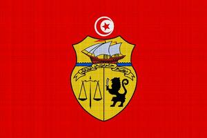 Flagge und Mantel von Waffen von tunesisch Republik auf ein texturiert Hintergrund. Konzept Collage. foto