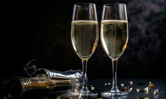 klirren Champagner Flöten zu feiern Neu Jahr Vorabend Erstellen mit generativ ai Werkzeuge foto