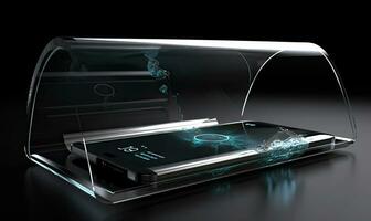 transparent Glas Telefon Vitrinen das neueste Technologie Erstellen mit generativ ai Werkzeuge foto