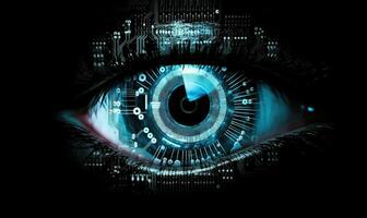 Nahansicht Hightech Bild von Mensch Auge. Technologie Konzept. Erstellen mit generativ ai Werkzeuge foto