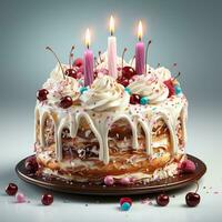 Scheibe von Geburtstag Kuchen auf ein Plattengeneriert durch künstlich Intelligenz foto